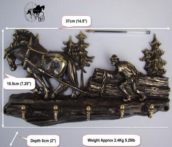 Solid Brass Horse Pulling Logs Coat Rack CH1-2
