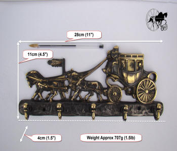 Solid Brass Horse Pulling Stage Coach Coat Rack CH2-2