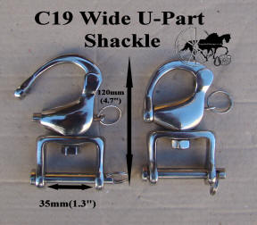 Two Quick release swivel snap shackles stainless steel Wide 35mm (1.3")U Part