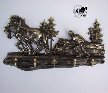 Solid Brass Horse Pulling Logs Coat Rack CH1